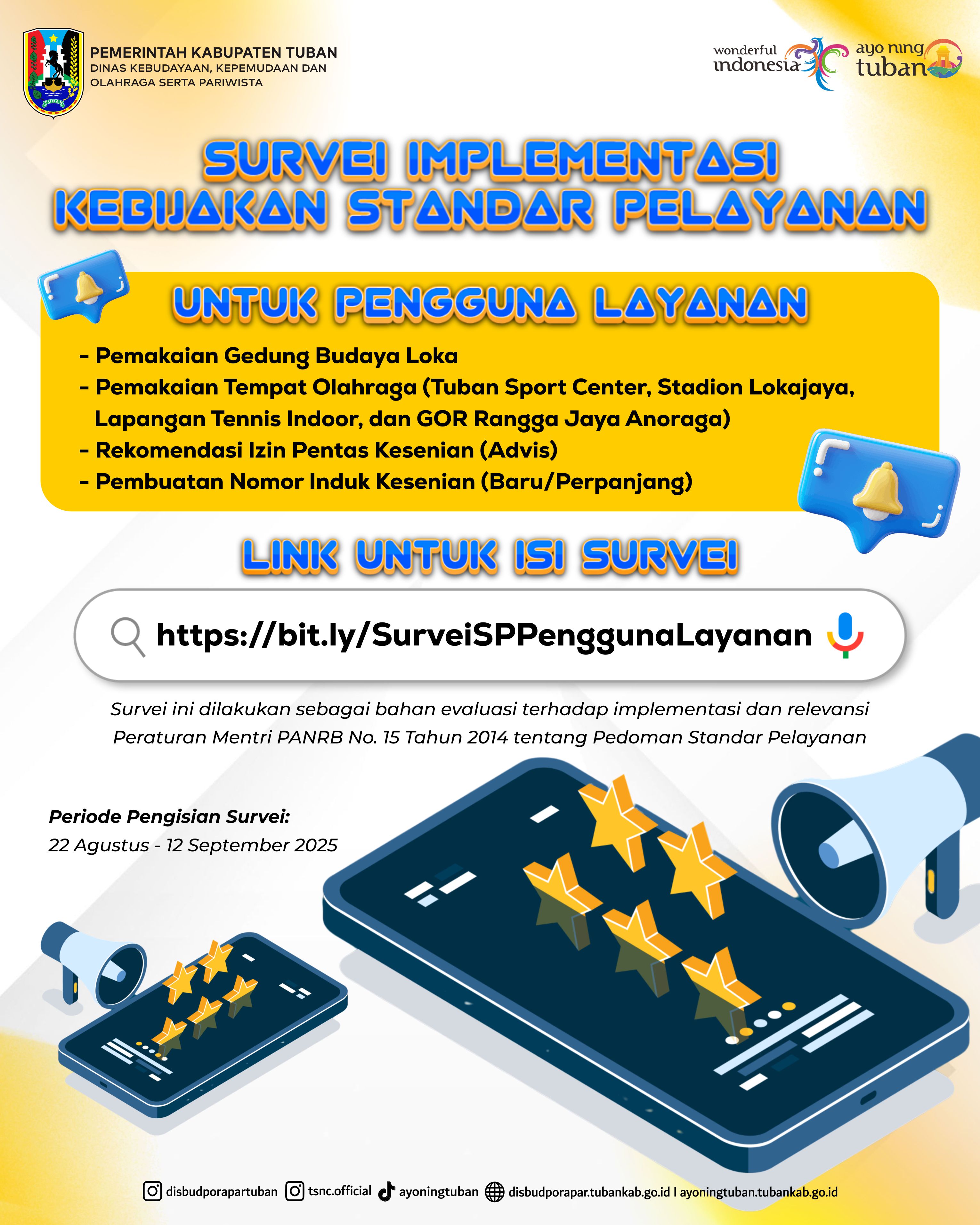 SURVEI IMPLEMENTASI KEBIJAKAN STANDAR PELAYANAN DISBUDPORAPAR TUBAN